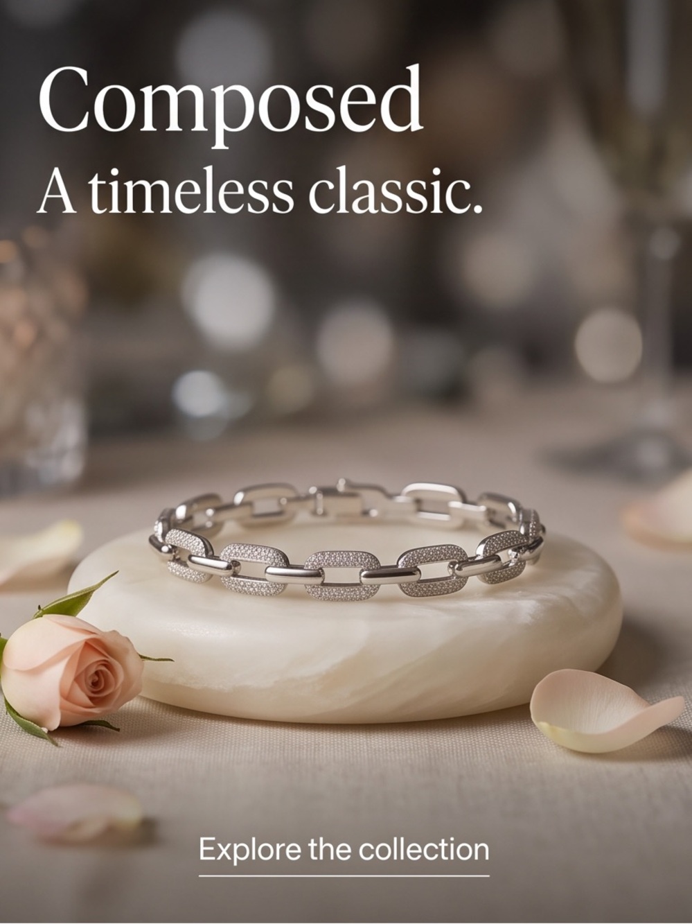 Silver Plated Pavé Link Bracelet (7" – 7.5") – Great for Wrist Stacking!
